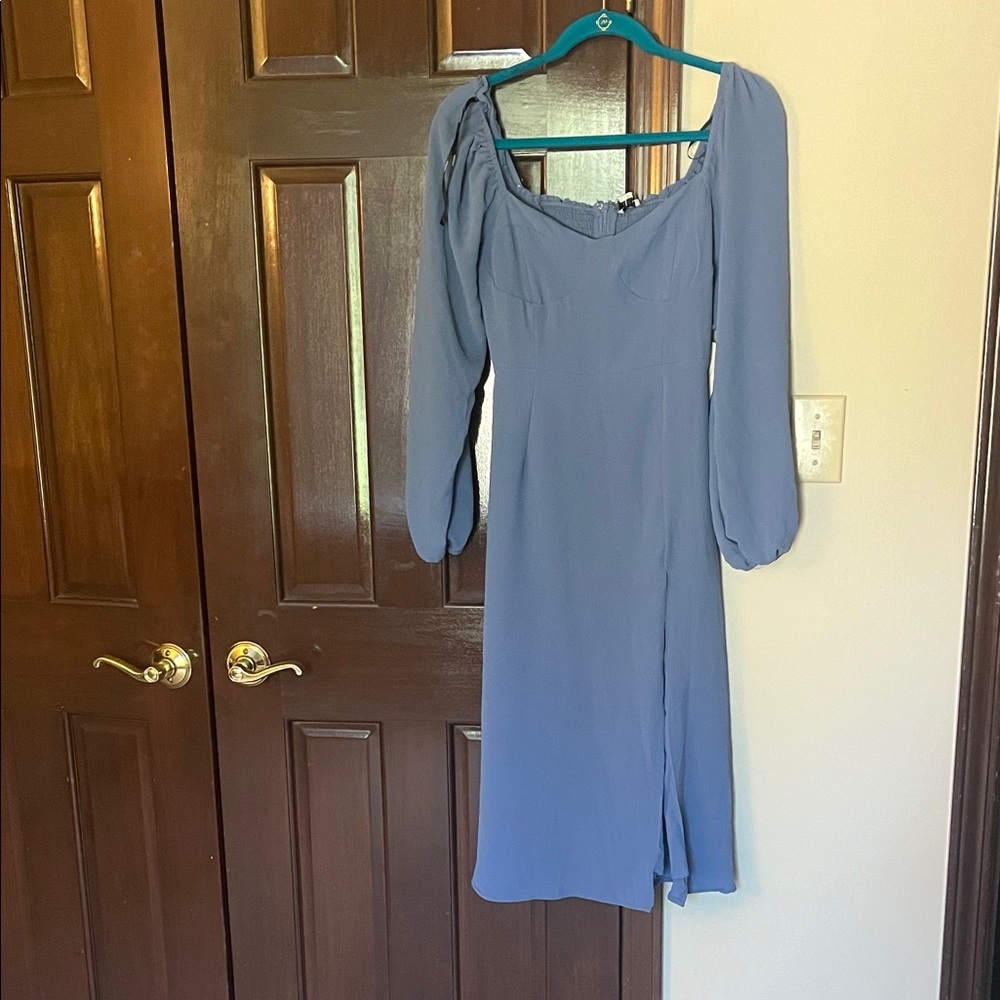 Forever 21 Blue Midi Dress with Puff Sleeves